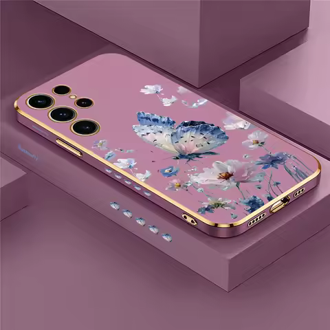 S25 Phone Case For Samsung Galaxy S21 S25 Plus S22 S24 Plus S23 Ultra S24 FE Soft Silicone Shockproof Plating Butterfly Cover