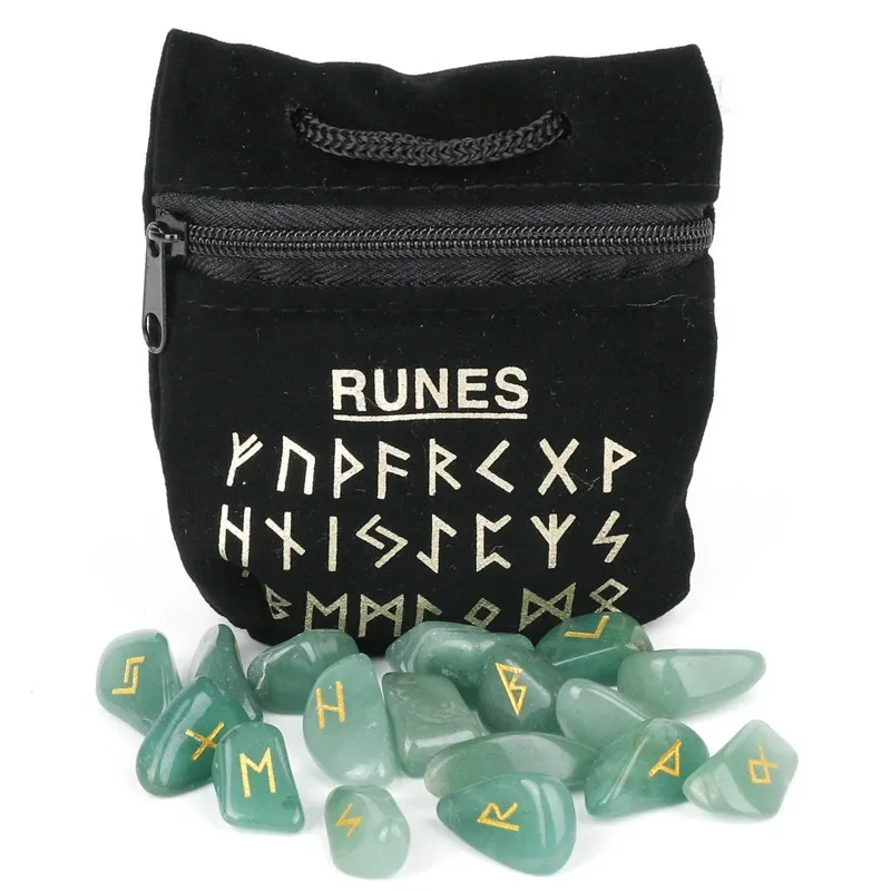 25PCS Divination Crystal Runas Symbols Reiki Healing Engraved Rune Stones ancient icelandic vikings with scandinavian runes kit