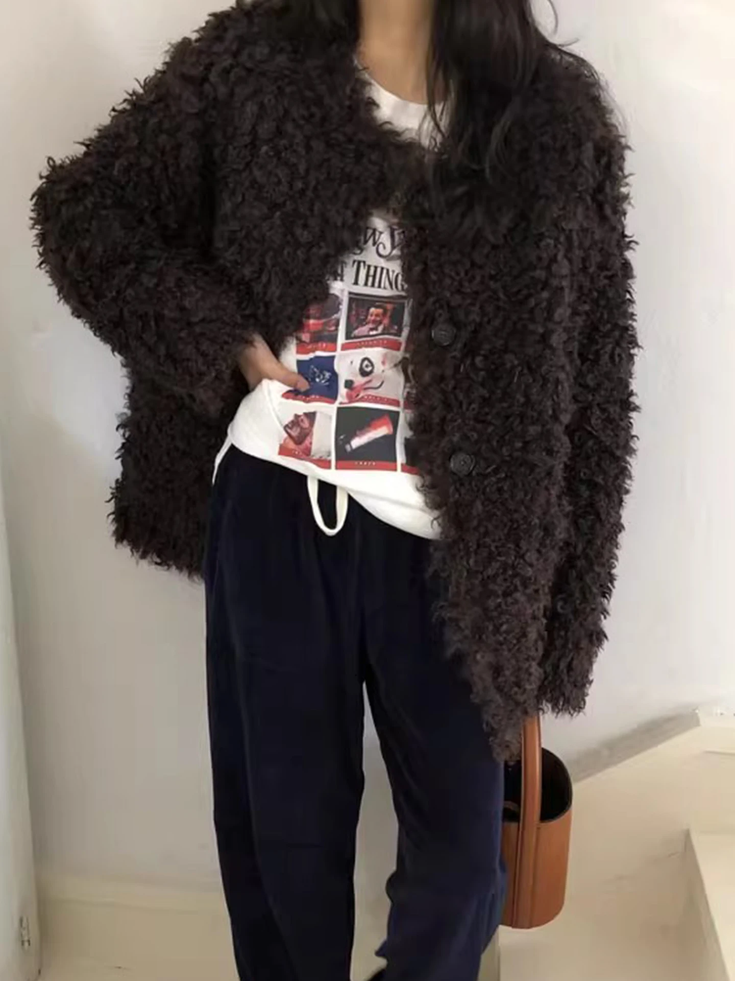 Clothland donna elegante giacca di pelliccia manica lunga monopetto femminile capispalla spesso cappotti moda Mujer CB270