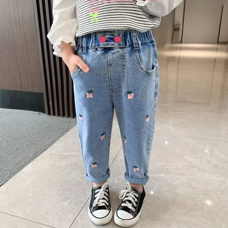 Spring kids girl\'s clothes baby loose straight leg jeans trousers for girls clothing children outdoor denim pants 2024 New