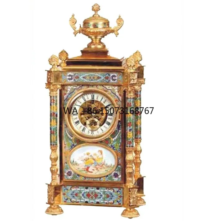 Gilt Engraved Pillar & Floral Champleve Cloisonned Fancy Case 2 Porcelain Chapter on Closisonne Dial Battery Bracket Clock