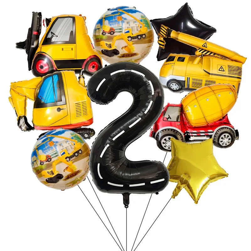 11-teiliges Geburtstagsballon-Set mit Bagger-Bauphema – farbenfrohe Party-Dekoration für Kindergeburtstage mit technischem Thema – Detail 4