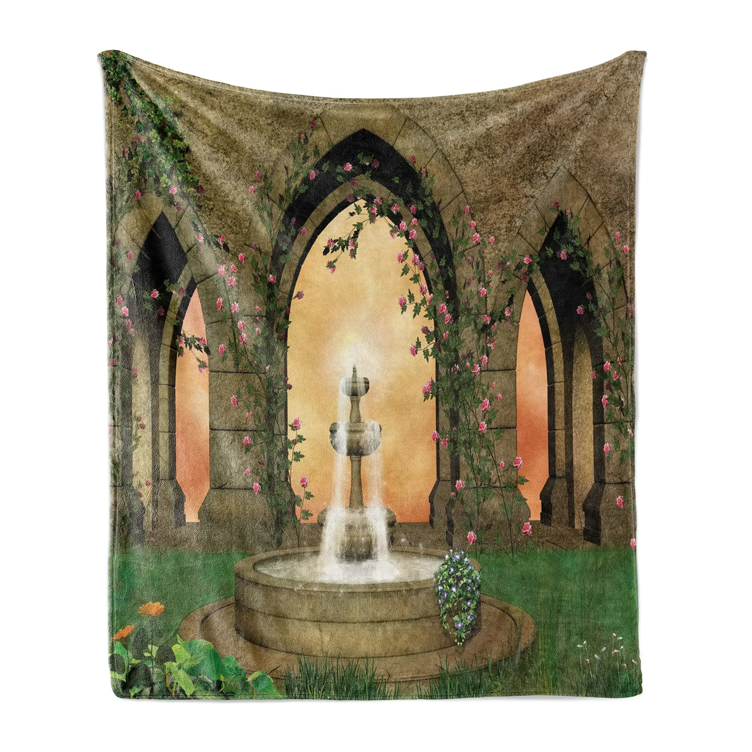 Enchanting Garden Archway Throw Blanket Bohemian Cottagecore Aesthetic Picnic Scene Cozy Home Decor Gift