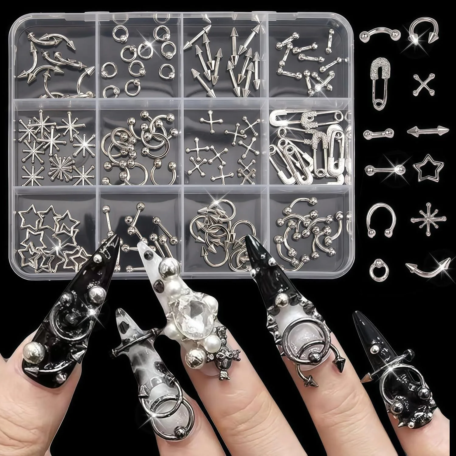 

Popular Nail Art Accessories Gothic Punk Style Dark Heavy Metal Y2K Nail Decoration Wear Nail