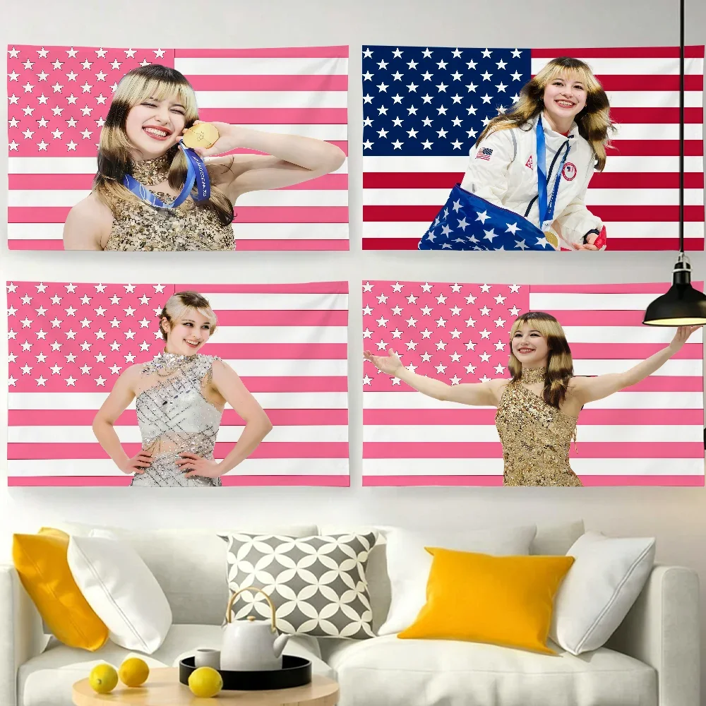 A-Alysa L-Liu Skating USA flag For Garden Party Living Room Home Wall Decor Banner Bedroom Outdoor Tapestry view 2