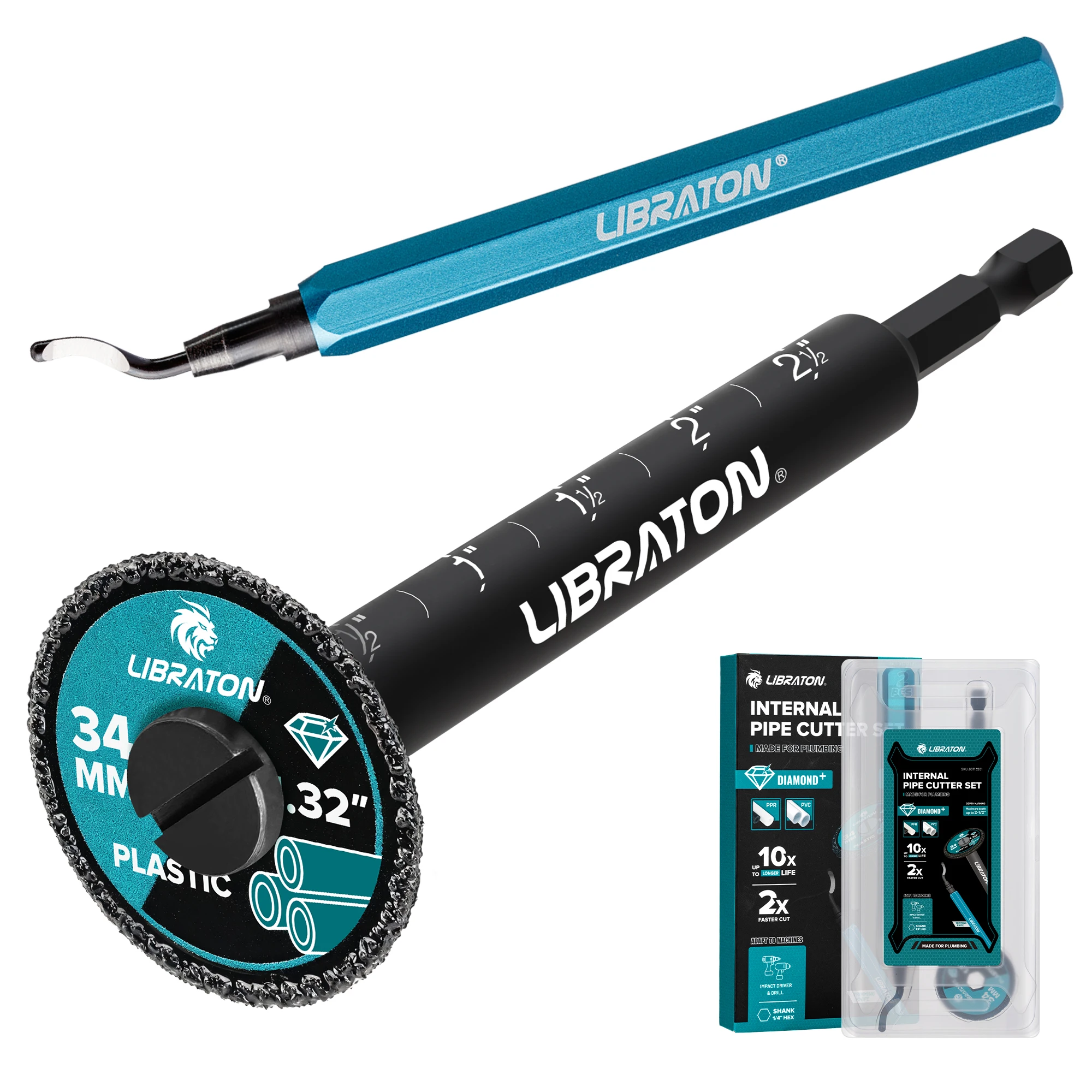 Libraton Inside Pipe Cutter with Deburring Tool Internal PVC Pipe Cutter Diamond Grit Cutting Wheel for Impact Drivers and Drill