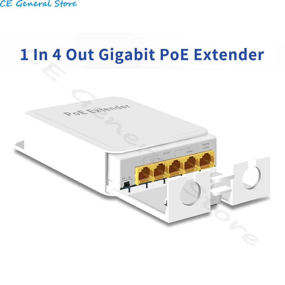 5 Ports Outdoor PoE++ Gigabit Extender 1 in 4 Out PoE Repeater With 1000Mbps IEEE802.3af/at/bt Compatible IP65 Waterproof