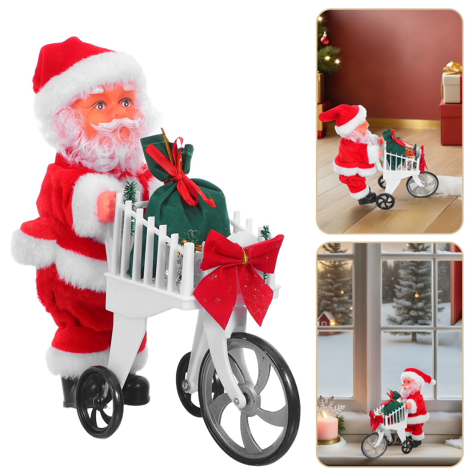 

Animated Santa With Shopping Cart Christmas Musical Moving Holiday Decoration Santa Figure For Kids Party Favors Gift