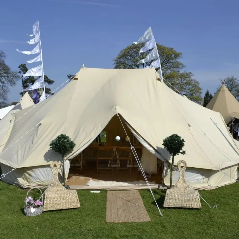 Outdoor Mongolian Tent Waterproof Family Glamping Yurt Cotton Canvas Emperor Bell Tent for Event Wedding Party