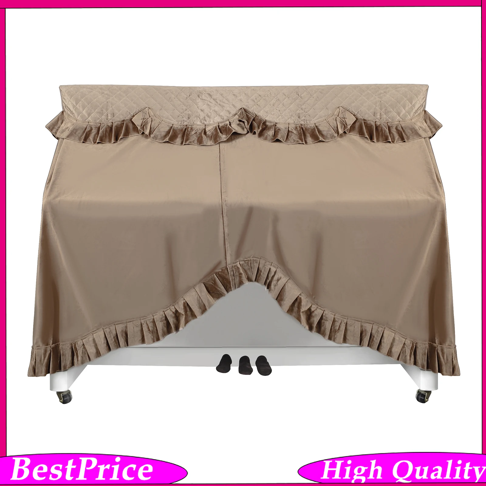 88 Keys Upright Piano Full‑Cover Dust Protector Velvet Piano Dust Cover Ruffled Decorative Piano Cloth for Household Home Use