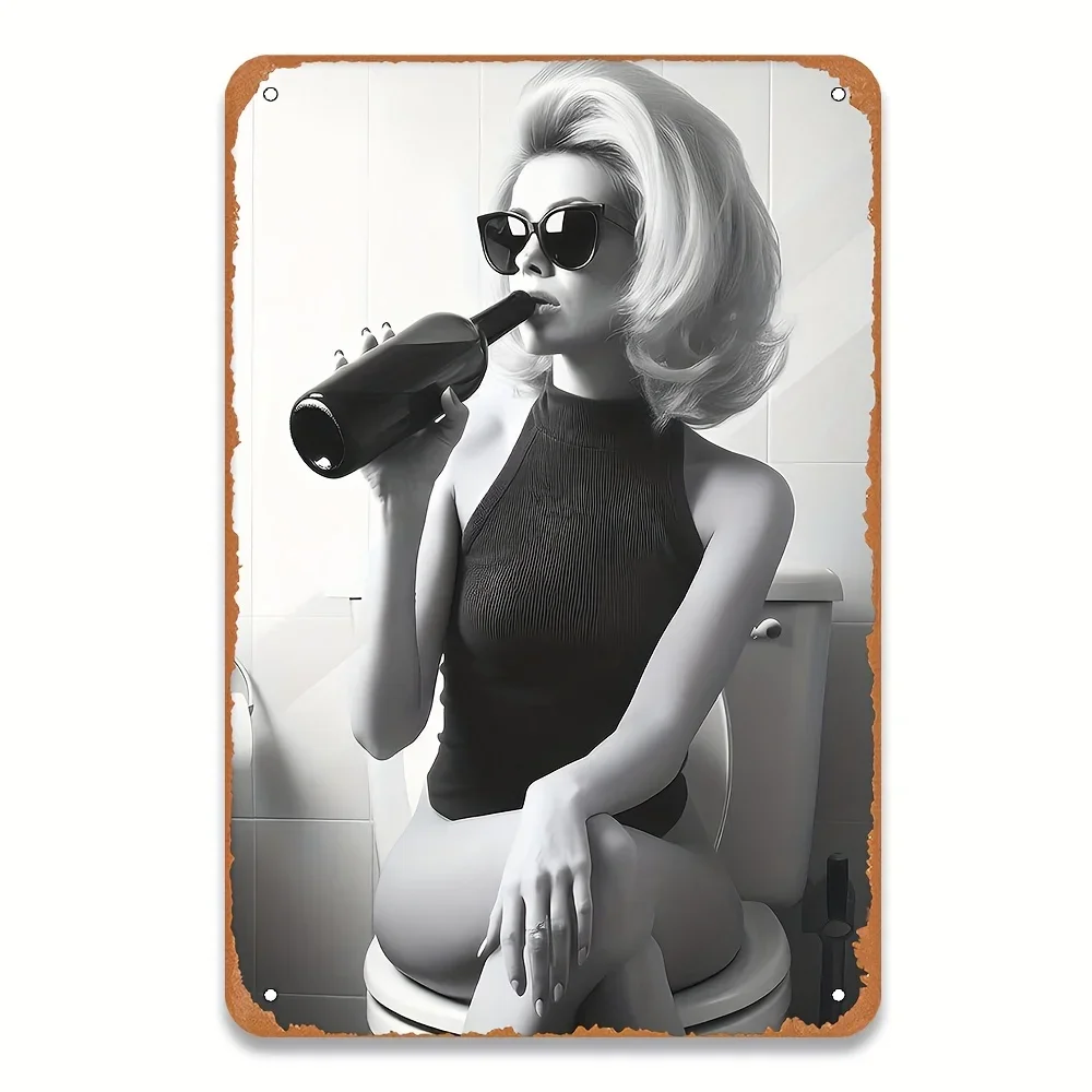 , Retro Metal Tin Poster, Sexy Beauty Drinking Art Works, Fashion Women Wall Decoration, Suitable for Home, Garage, Street,