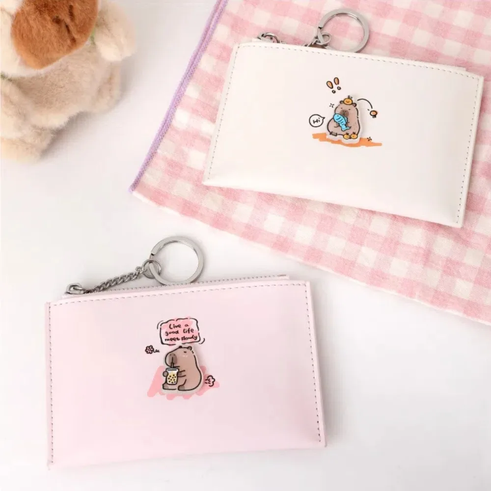 

Portable Waterproof Cute Capybara Wallet Korean Style PVC Cartoon Card Case Solid Color Note Compartment Hanging Small Bag Women