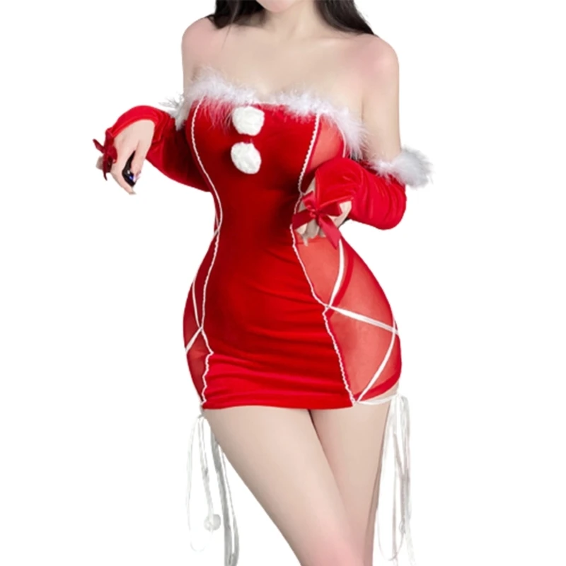 Dames kerstoutfitkostuum, sexy kerst cosplay lingerie kostuumset N7YF