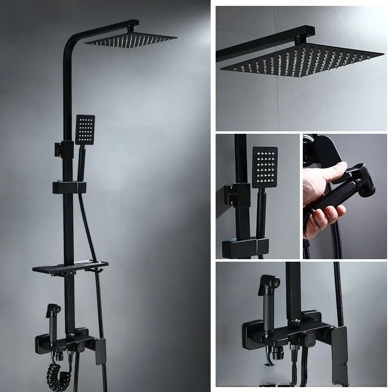 Black All-copper Four-speed Multi-function Spray Gun Bathroom Toilet Shower Set