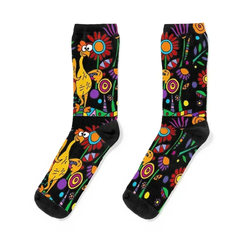 Funny Rubber Chicken in Flower Garden Socks luxe floral Socks Women's Men's