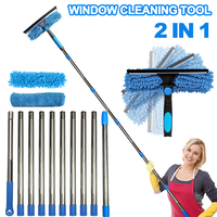 100-420CM Extended Window Cleaning Kit 2 in 1 Double Sided Glass Squeegee Cleaner Duster Mop 180° Swivel Window Cleaning Tools