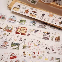 Enjoy Coffee Girl Walk The Dog Die Cut Washi YUPO Tape Craft Supplies DIY Scrapbooking Card Making Decorative Plan Sticker