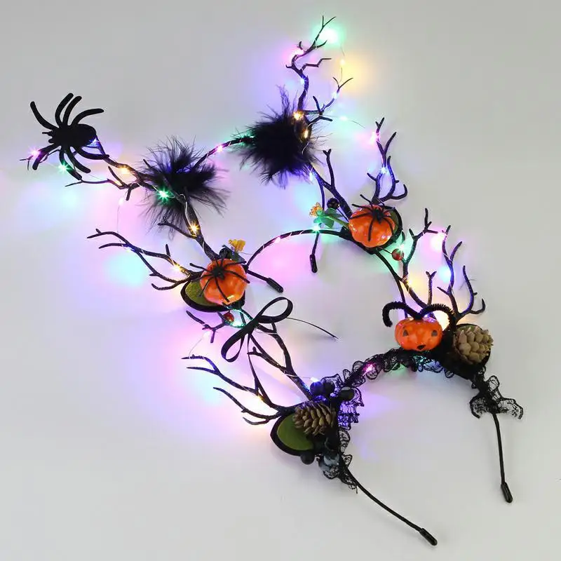 10pcs-floral-deer-antler-headband-fairy-elf-flower-headpiece-cute-horn-hair-hoop-with-pumpkin-spider-decor-for-halloween-party