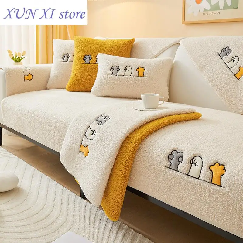 New Winter Warm Lambs Velvet Sofa Towel Nordic Thick Plush Non-slip Sofa Cover for Living Room Sectional L-shaped Couch Covers