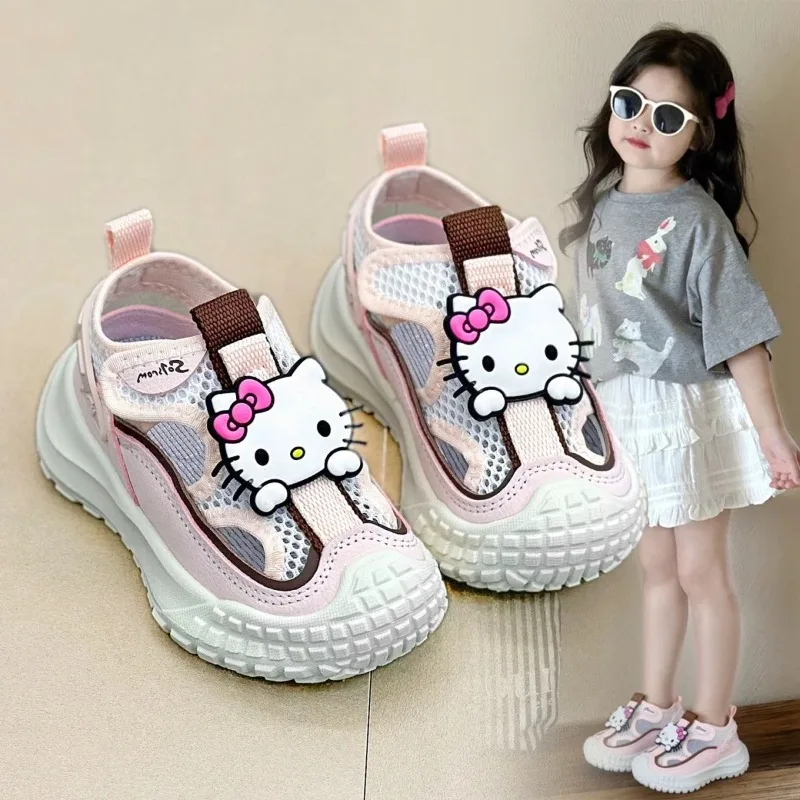 

Летние спортивные сандалии Hello Kitty в стиле аниме Kawaii Sanrio Ins, милые модные дышащие туфли на толстой подошве с сеткой, подарки, игрушки