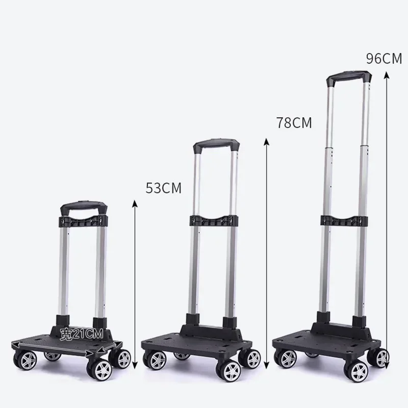 Portable 4/5 Wheel Trolley Rack Aluminum Alloy Foldable Pullling Rod Carrier for Student Backpack Pet Bag Load Bearing 15kg