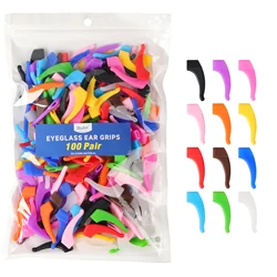 (100 Pair) Soft Silicone Eyeglasses Ear Grips Anti-Slip 12 Colors for Child Sports Eyewear Temple Tips Holders for Glasses