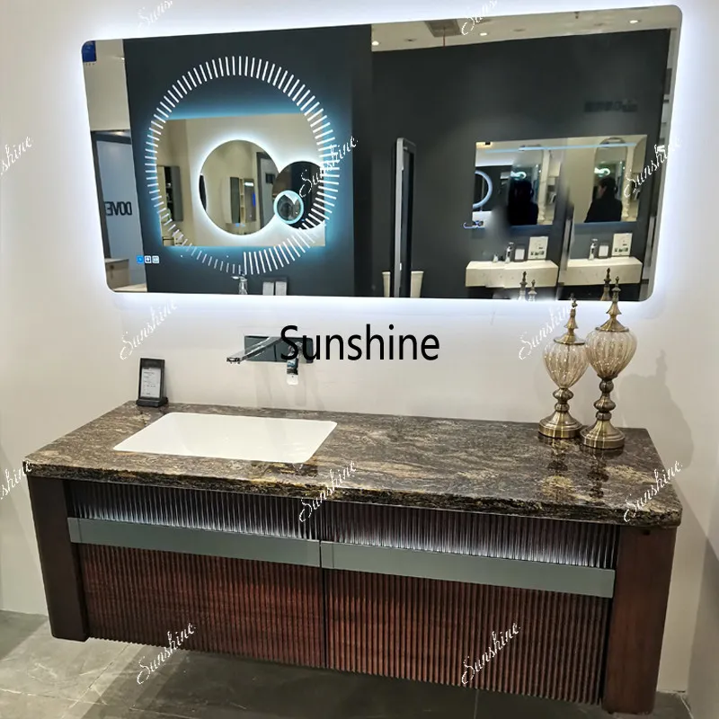 High-end luxury stone bathroom cabinet combination seamless basin color bathroom