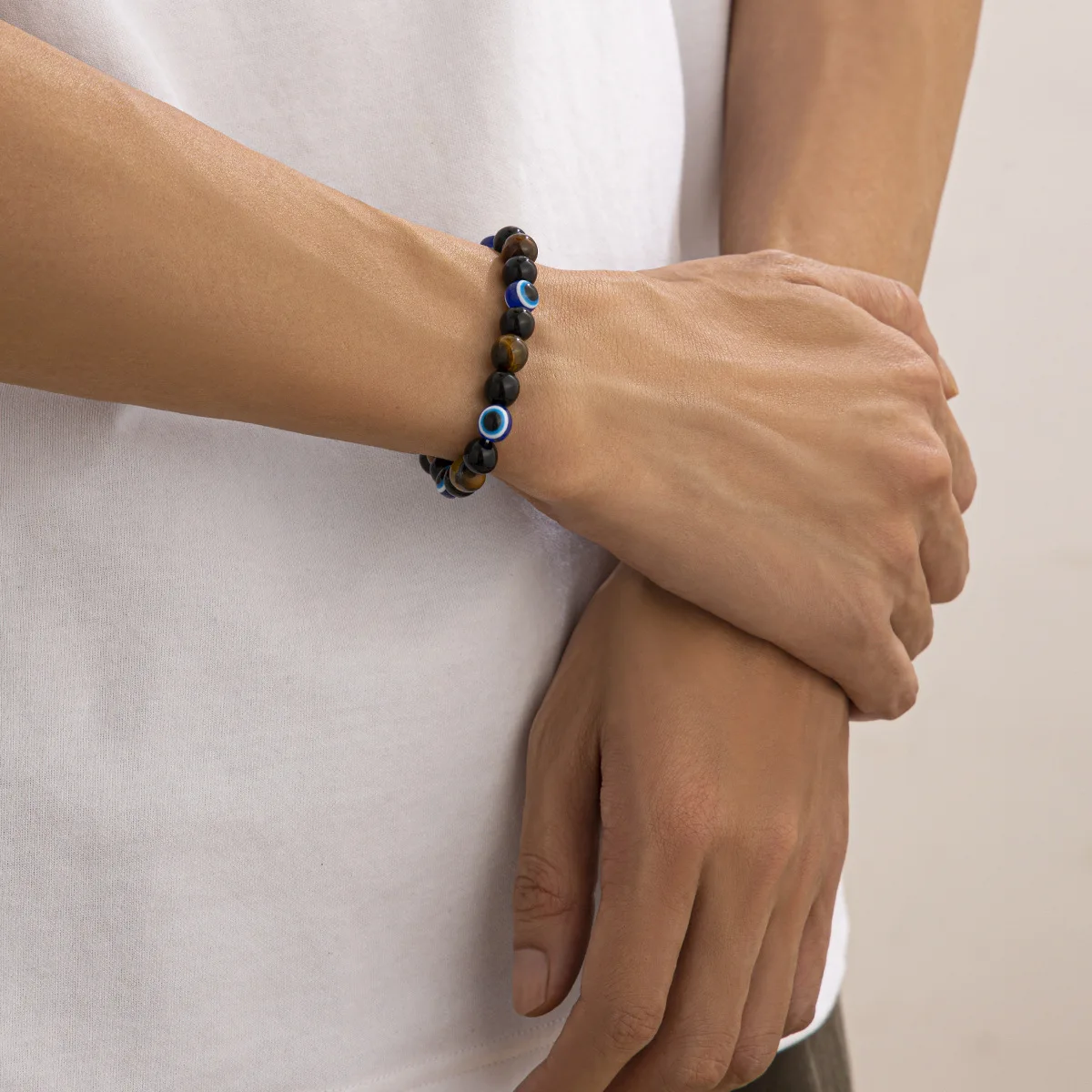 Böhmisches Armband aus natürlichen schwarzen Steinperlen, Retro-Männerschmuck, Trend-Accessoires, Geschenk, Großhandel – Detail 2