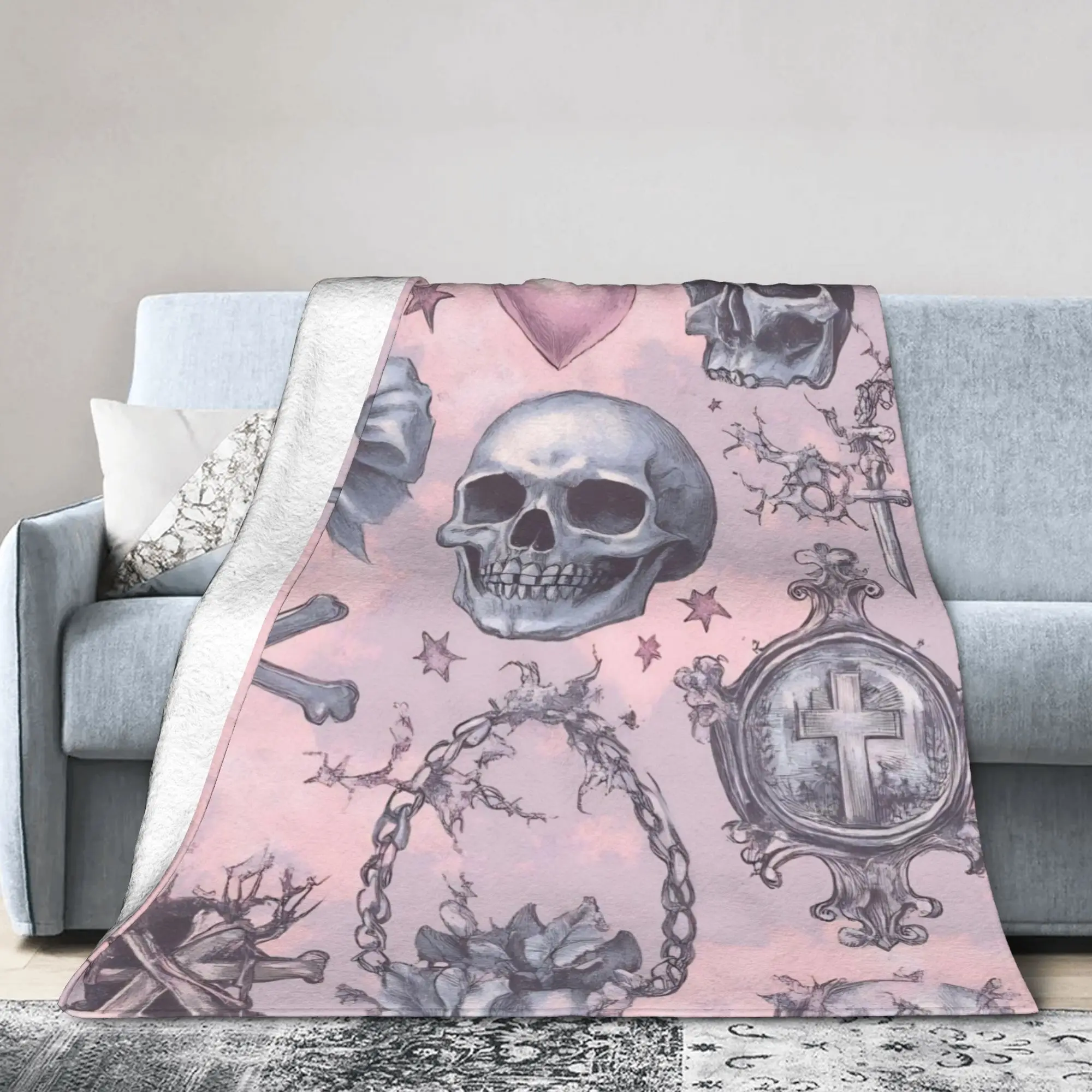 Halloween Gothic Blankets Witchy Cross Flannel Novelty Soft Throw Blanket for Home Restaurant Spring Autumn