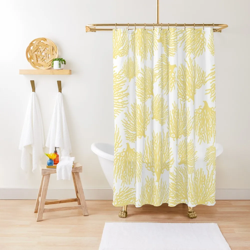 

Yellow Sea Coral Patter Shower Curtain For The Bathroom Set For Bathroom Curtain