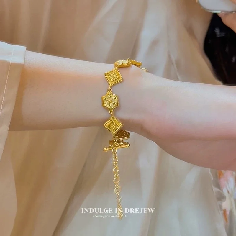 

Браслет из песочного золота в старинном стиле, имитация золота, для женщин, устойчивый к выцветанию, новый стиль, для повседневной носки, ручная работа, ювелирное украшение, подарок