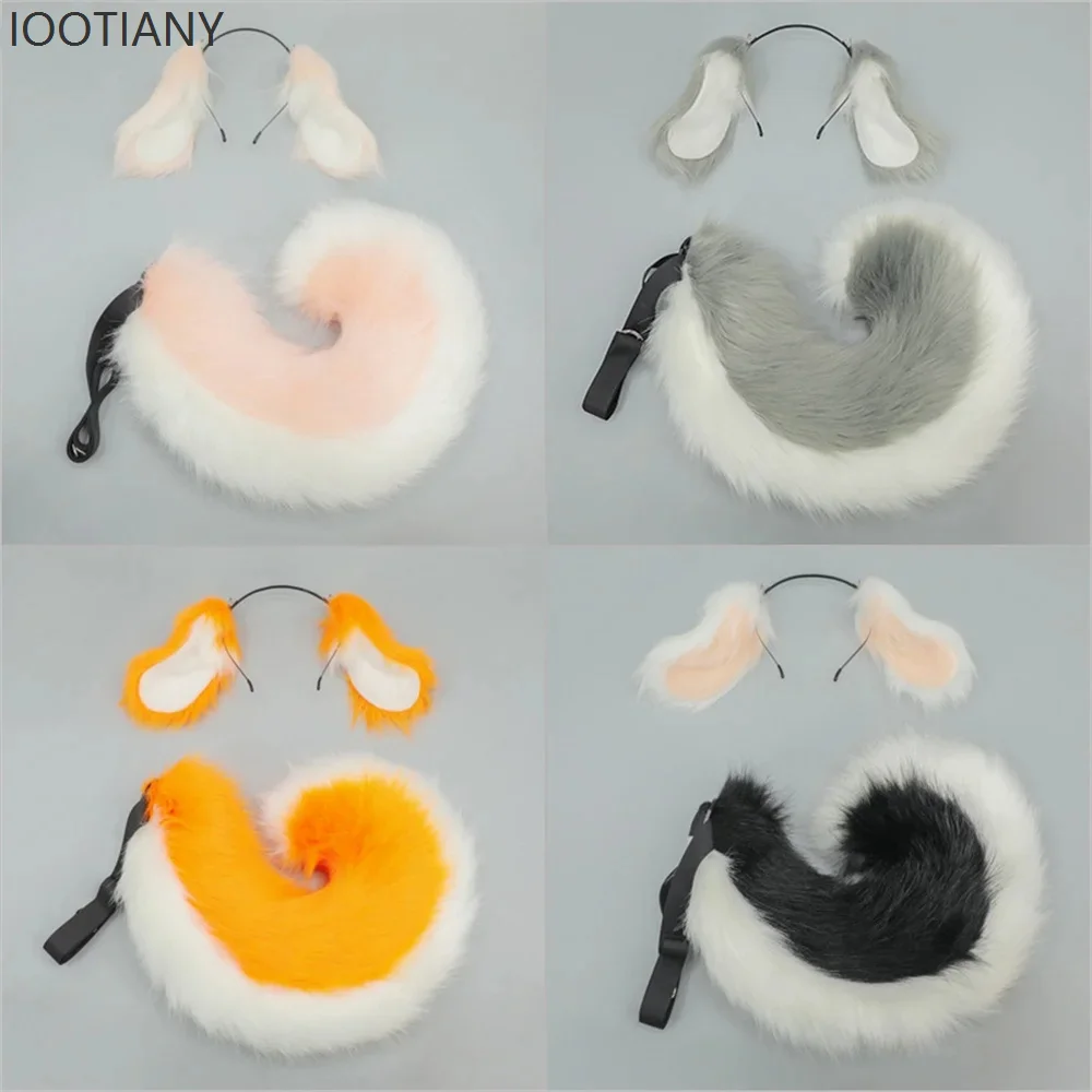 2-Piece Set Plush Lolita Dog Ears Headdress Dog Tail with Adjustable Belt Role Play Accessories Dog Ears Headband Animal 2025 - Image 2