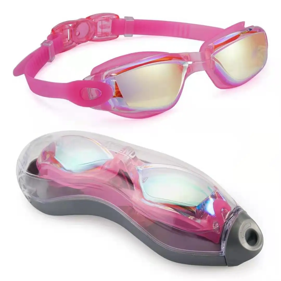 Black Pro Mirrored Swimming Goggles Set, Anti Fog Swim Goggles With Earplugs & Nose Clips