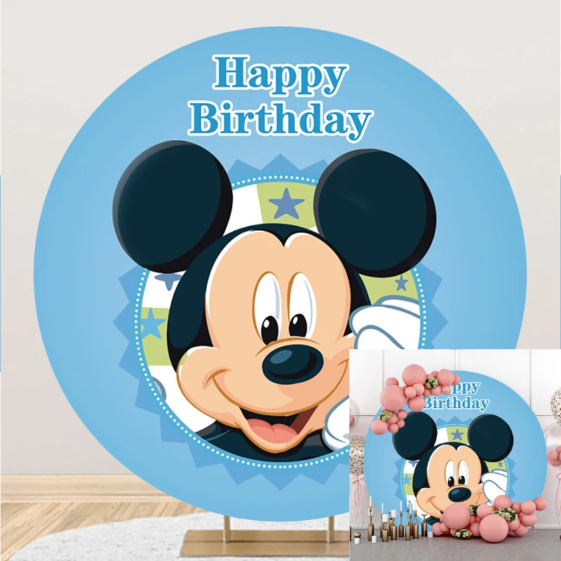 Disney Micky Mouse Round Photo Backdrop Backgrounds For Photographs Baby Shower Boy Princes Party Props Birthday Decoration