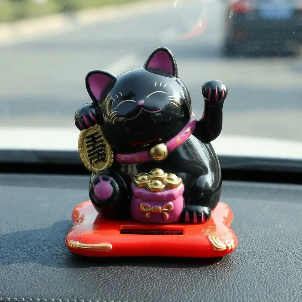 Solar Powered Lucky Beckoning Cat Decoration Waving Wealth Good Fortune Fortune Cat Figurine Mini Cute Appearance