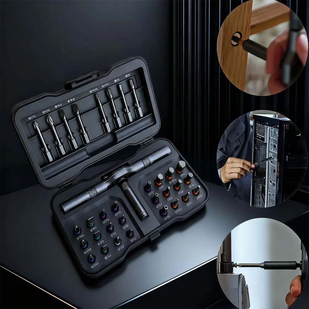 

Household screwdriver set, 32-in-1 multi-purpose high-hardness tool set, no electricity required, with detachable T-handle.