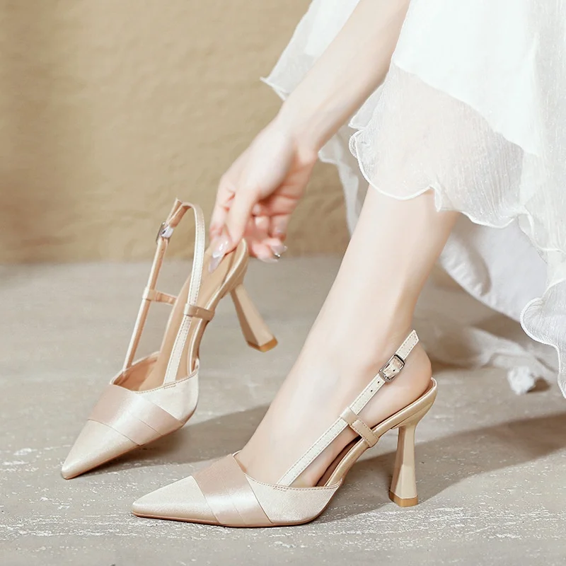

Pointed Toe High Heels Women's Thin Heel Sexy Toe Cover Sandals 2025 New Large Size Women's Shoes Summer Back Empty