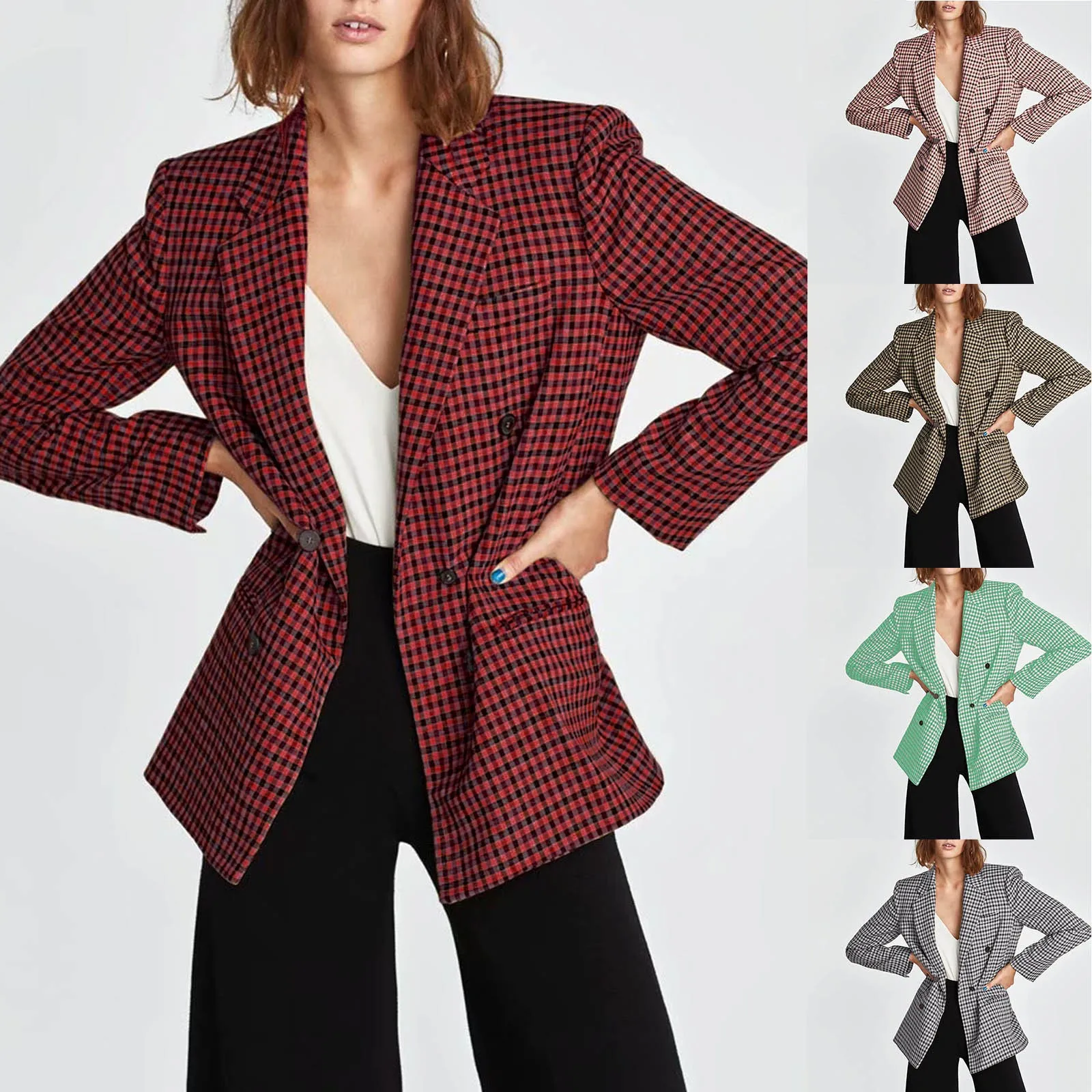 

Ladies Autumn And Winter Double-Breasted Printed Cardigan Formal Suit Long Sleeve Lapels Business Office Jacket Coat Blouse