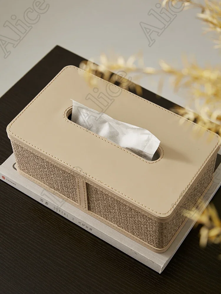 High-grade Saddle Leather Tissue Box Modern Living Room Decoration Desktop Tissue Box Holder Bedroom European Style Home Decor