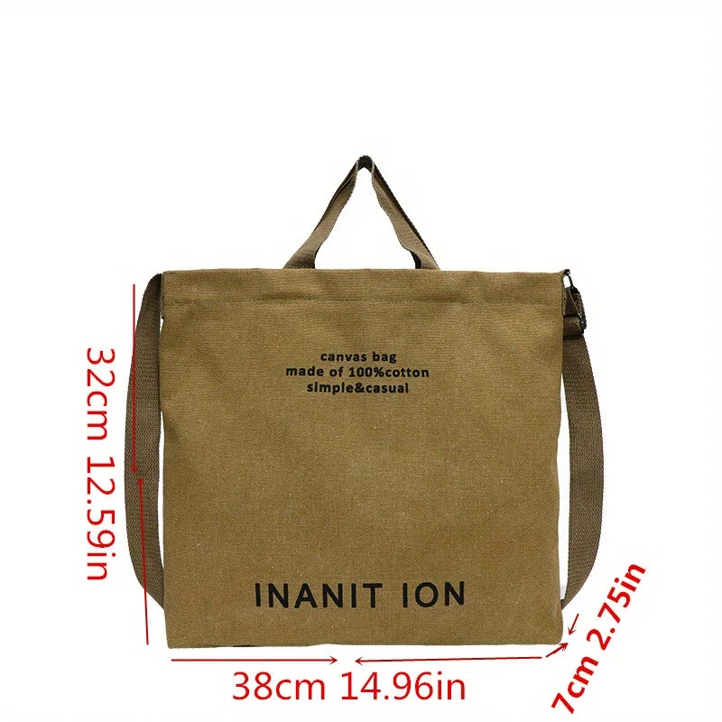 Fashionable Japanese Canvas Tote Bag with Letter Print, Large Capacity Casual Hand-held Shoulder Bags, Suitable for Commuting