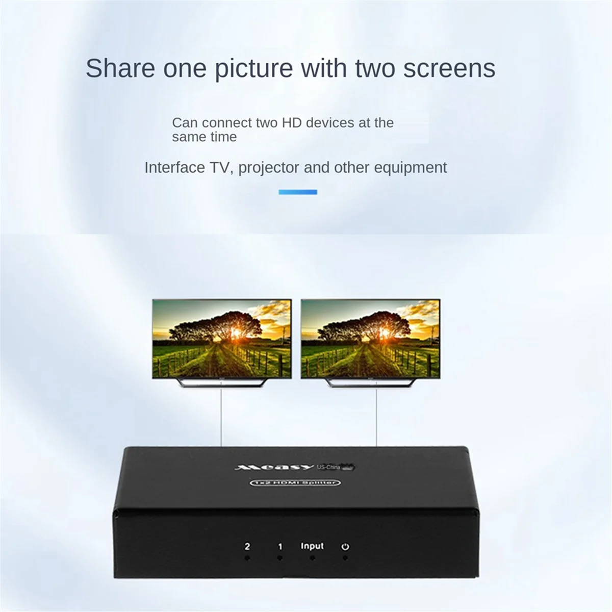 ตัวแยกสัญญาณเอาต์พุตสองอินพุต1ช่อง4K 30Hz รองรับตัวแบ่งหน้าจอพร้อมปลั๊ก EU