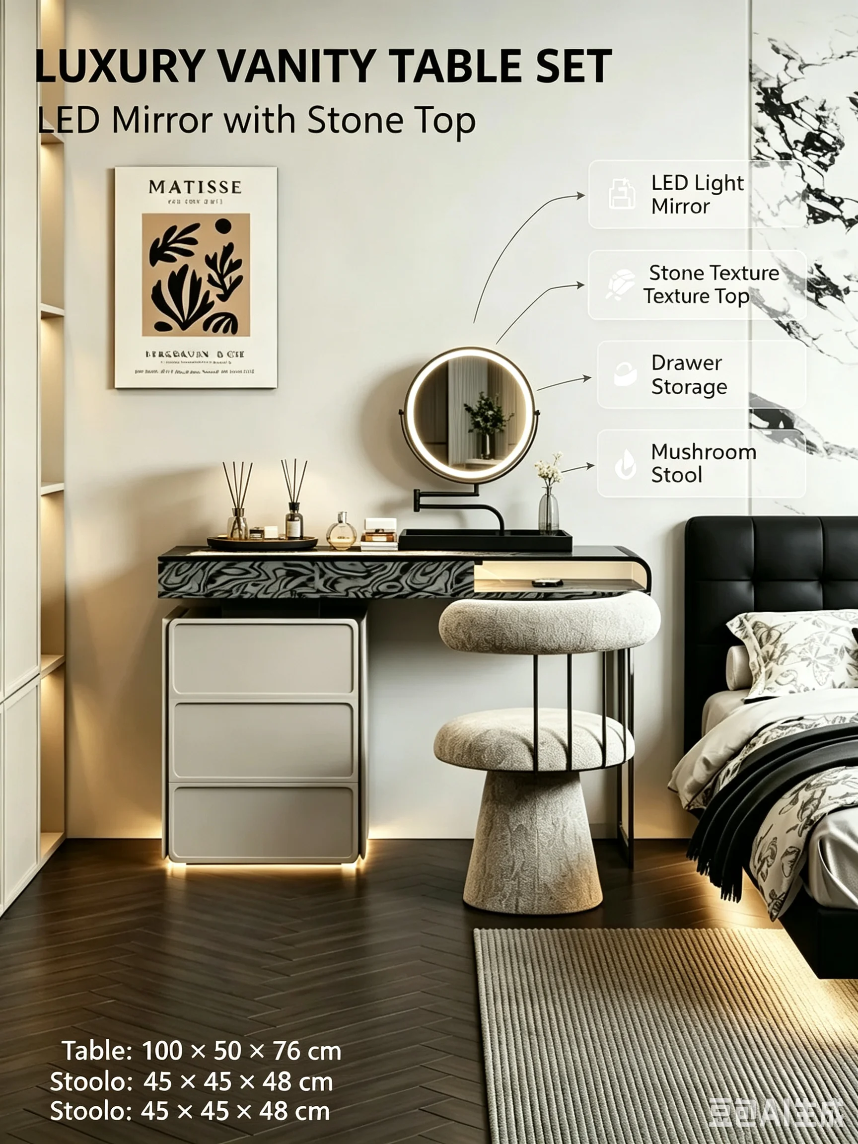 SCY intelligent partition solid wood makeup table, drawer, chest, invisible storage, retractable countertop, operation table