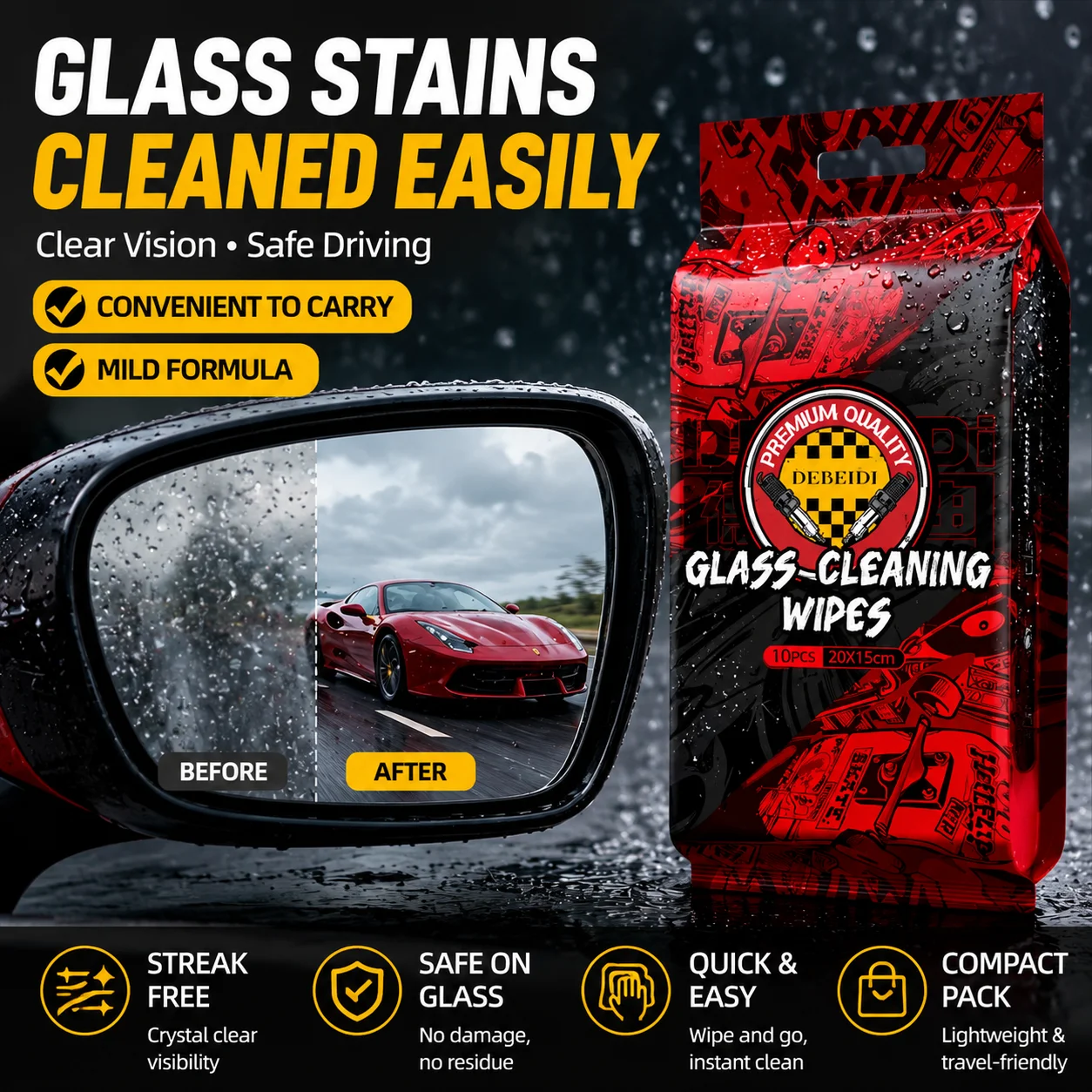 Car Glass Cleaning Wet Wipes Are Highly Effective in Removing Dirt and Oil Films, Leaving No Marks and Requiring No Washing