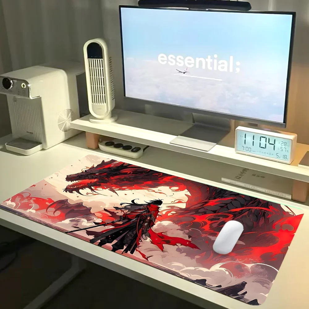 Alfombrilla de ratón Dragon Knight, accesorios de escritorio grandes, Base de goma con borde cosido, alfombrilla de teclado antideslizante para oficina