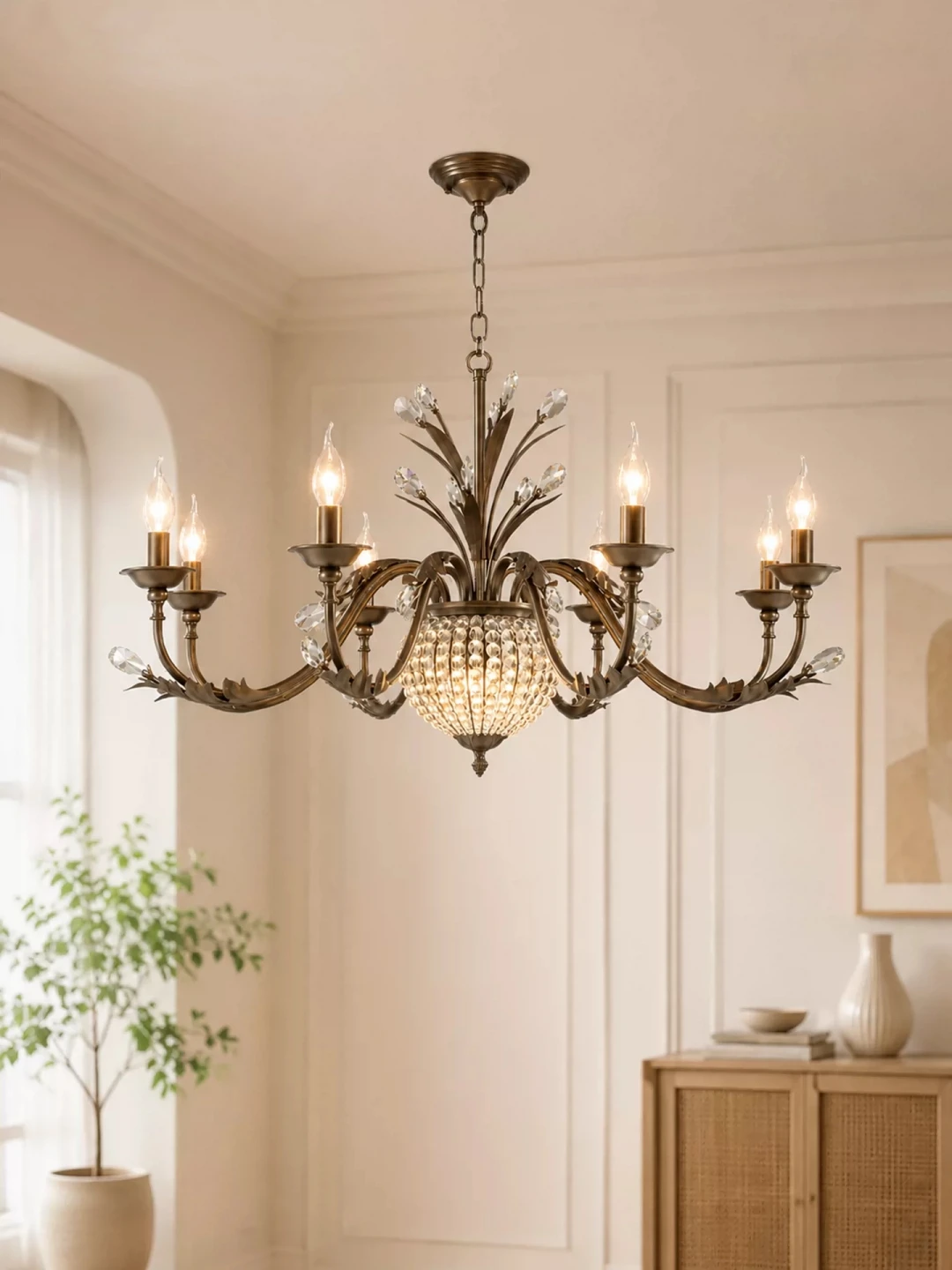 Vintage American Crystal LED Chandelier High-End Villa Pendant Candle Lamp for Living Room Bedroom Dining Room Lighting Fixture
