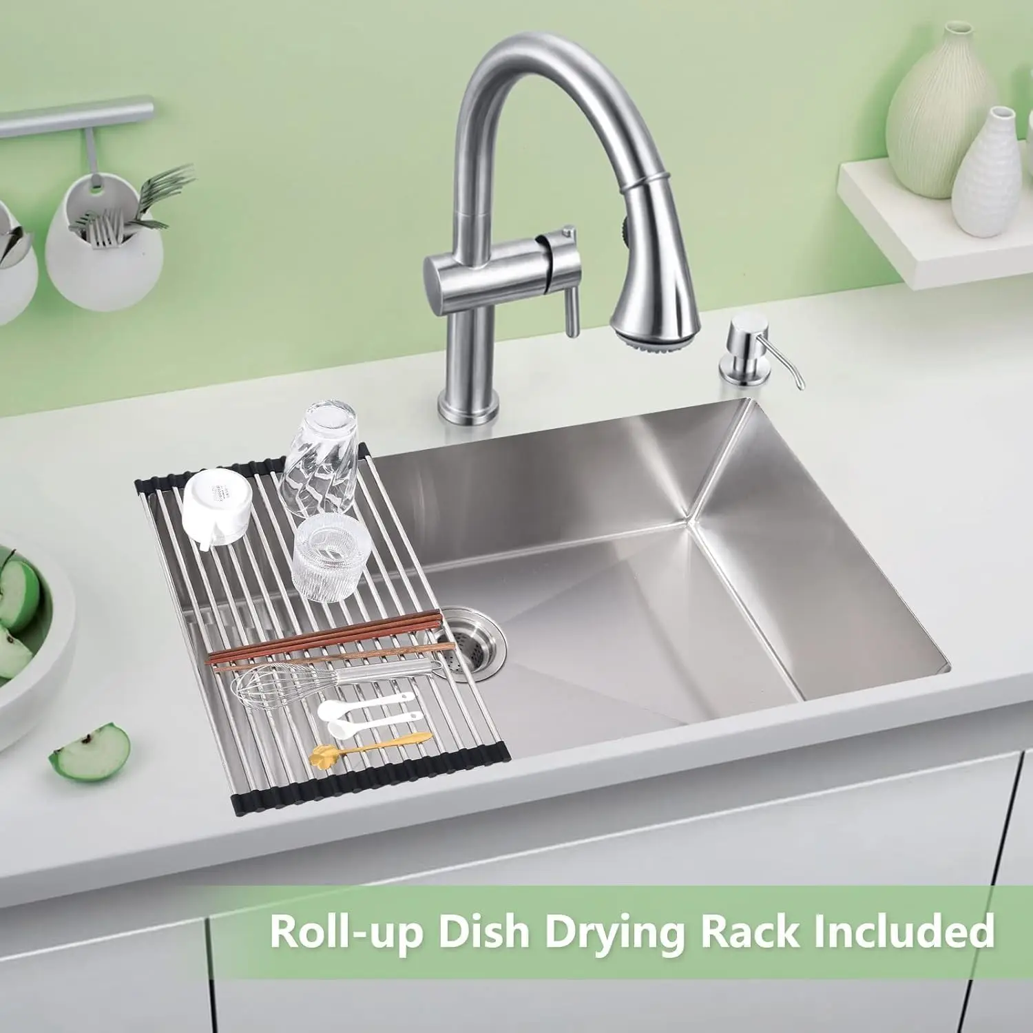 Single Bowl Kitchen Sink Stainless Steel Deep Basin for Kitchen Washing, Freestanding or Wall Mount Portable Standing Utility Sink Includes Bottom Set & Accessories