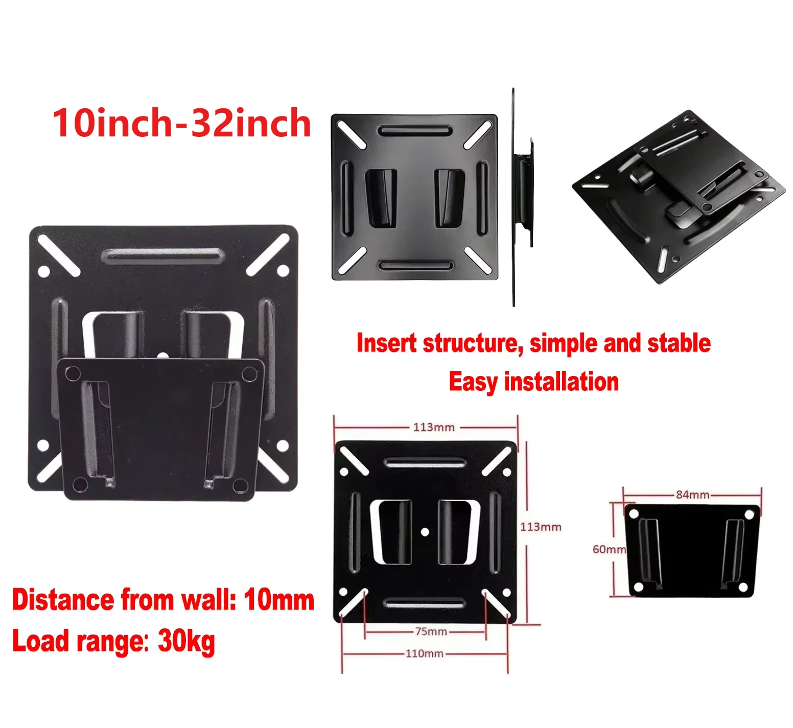 7-32 Inch TV Mount Wall Mount Snap Fasterner Flat Bracket Universal Metal Tablet Holder LCD LED Monitor TV Frame VESA 75/100mm