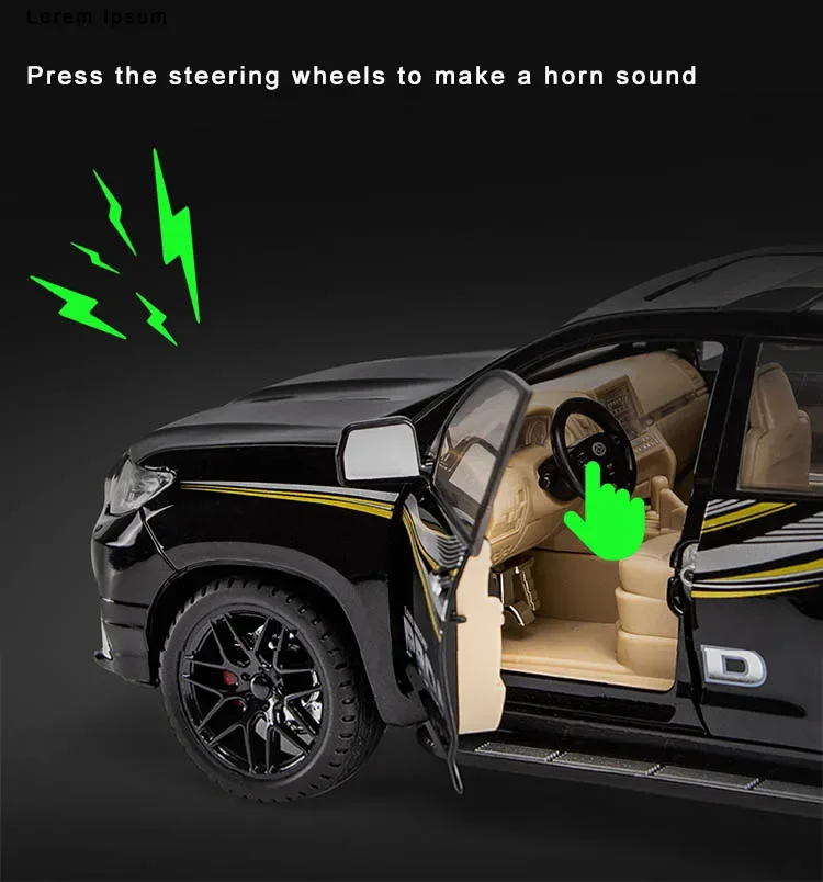 1:18 TOYOTA Land Cruiser Prado Off-Road SUV Diecast Alloy Model Pull Back Toy Car With Sound Light Vehicle Children Collect Gift