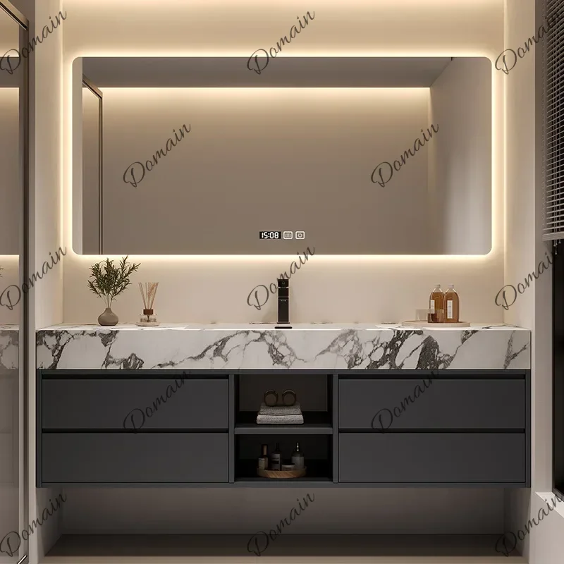 IOB Luxury Bathroom Rock Slab Washstand Seamless Integrated Basin Bathroom Cabinet Storage Drawers Combination Bathroom Furnitur