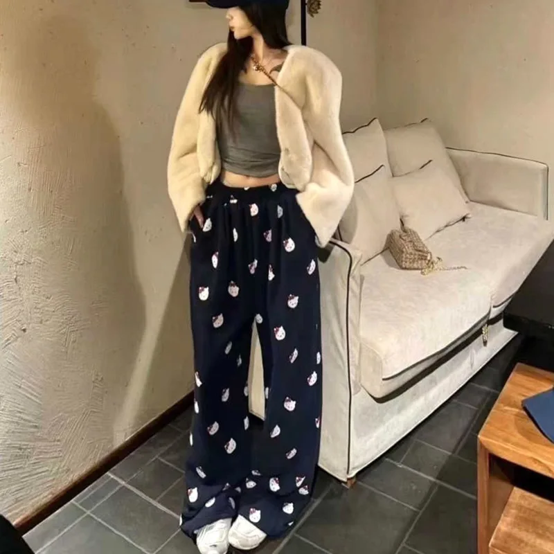 

Sanrio Hello Kitty Korean Edition New Cartoon Printed Pants Trend High Waist Casual Pants Autumn Loose Versatile Wide Leg Pants